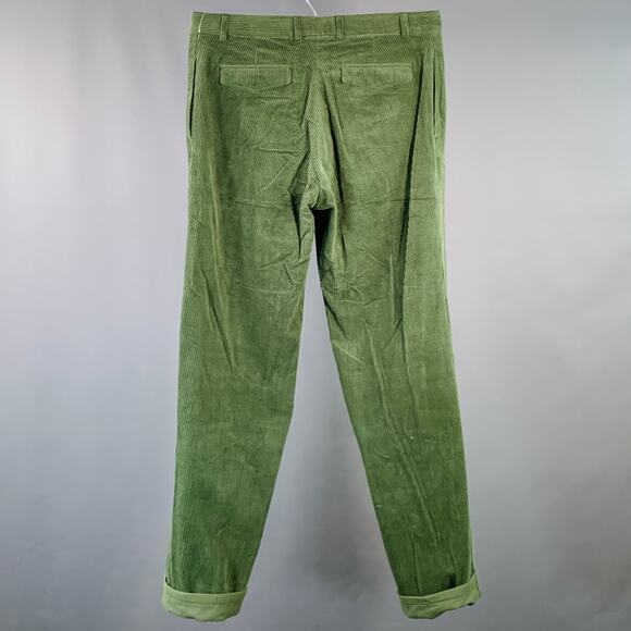 HAIDER ACKERMANN Size 34 Green Corduroy Cotton Blend Belted Casual Pants - Picture 3 of 6